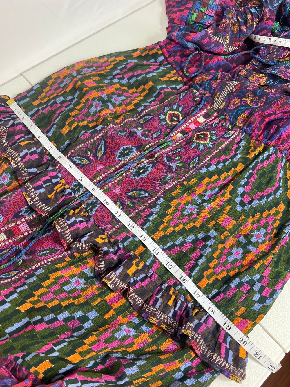 Farm Rio Sz Small Mixed Tapestry Maxi Dress Long Sleeve Blue Green Purple - Picture 13 of 13